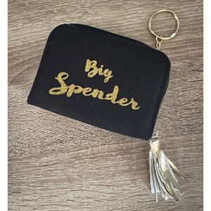 Y2k Big Spender Black Canvas Bifold Wallet Coin Purse with Keyring Keychain